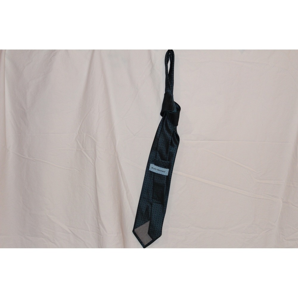Bruno Marchesi Mens Silk Necktie Teal Black Geometric Micro Pattern Hand Made